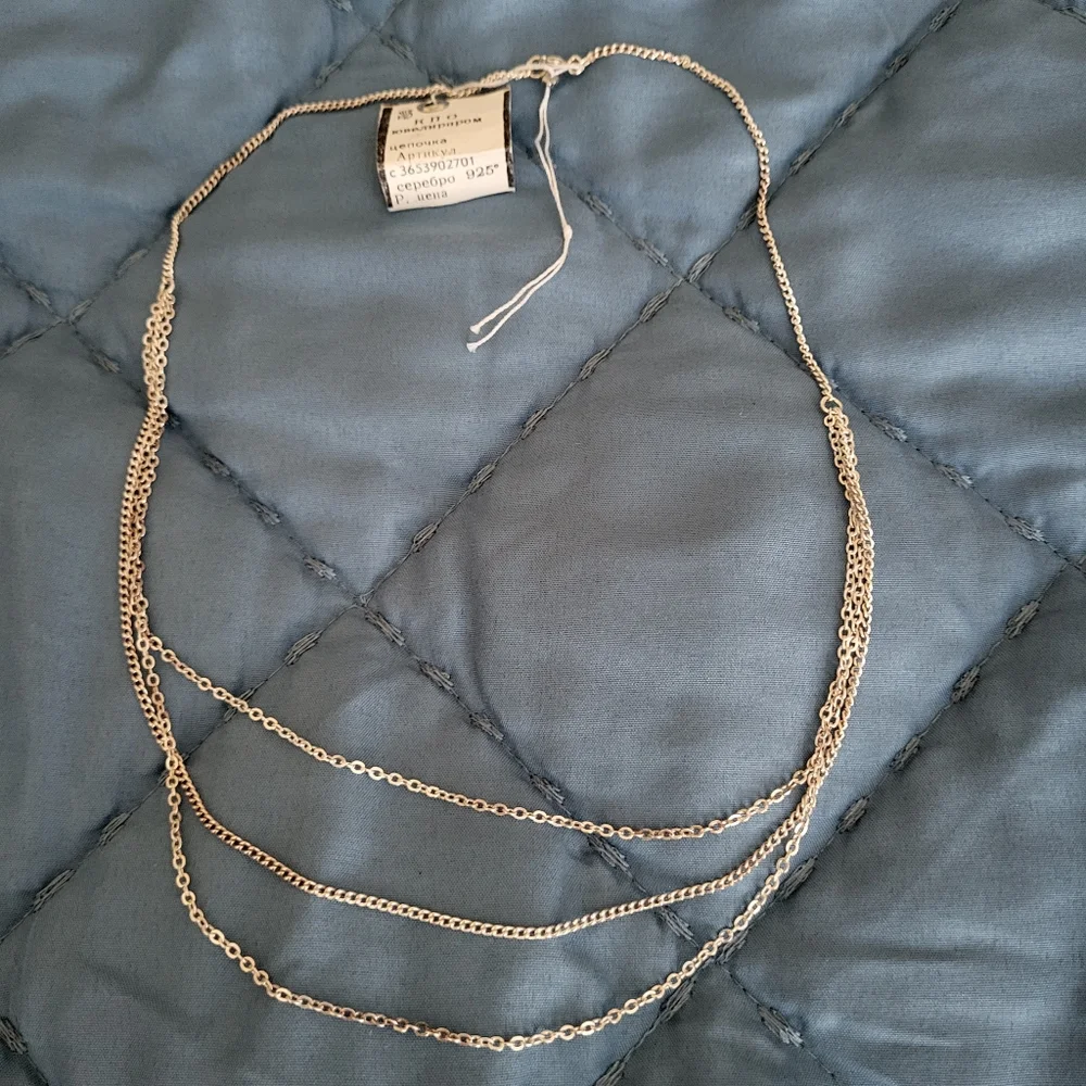 NWT UNIQUE 925 STERLING SILVER 3 LINES CHAIN NECKLACE FROM EUROPE - Picture 4 of 4